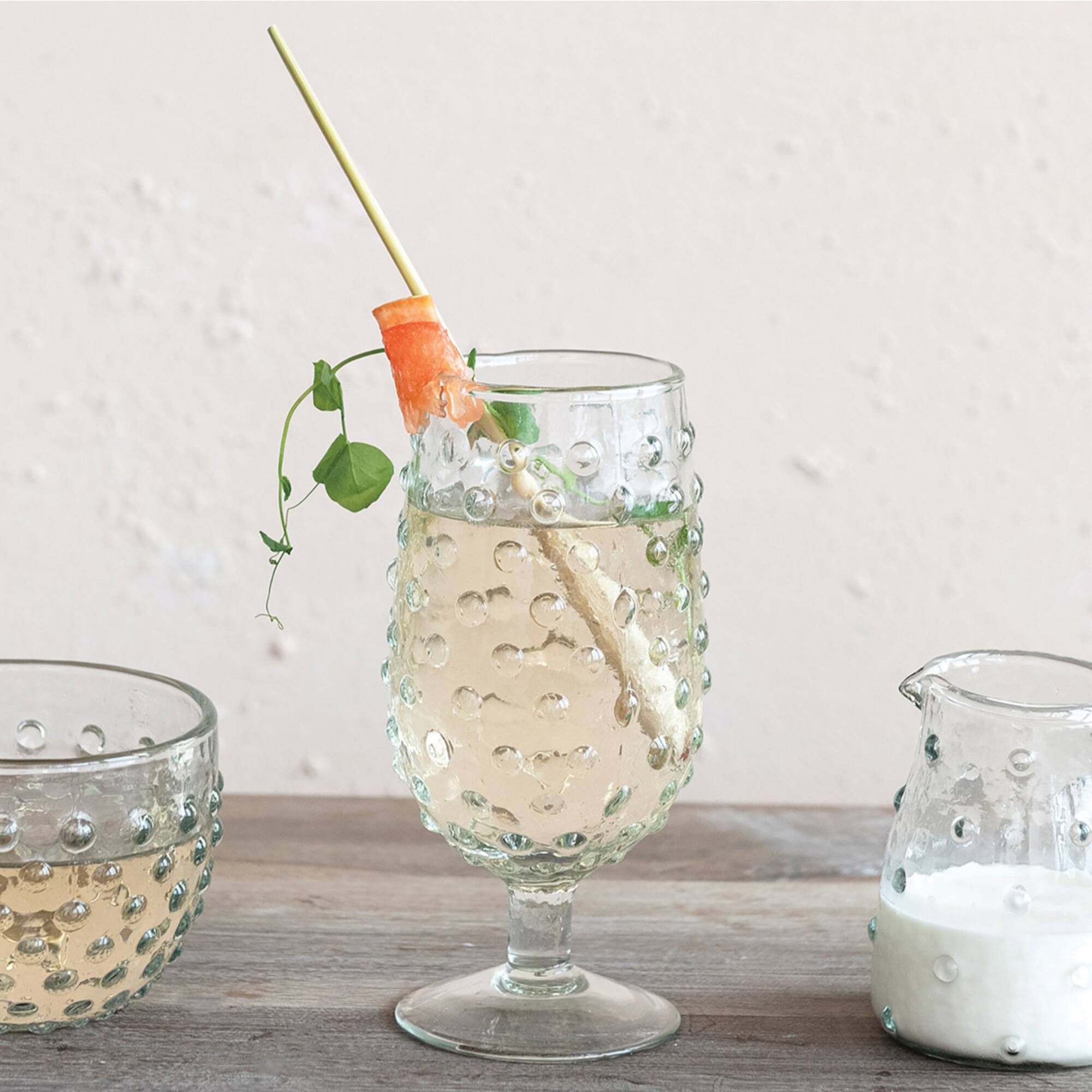 Hello Honey® 12oz. Clear Glass Hobnail Stemmed Drinking Glass Set, 6ct.